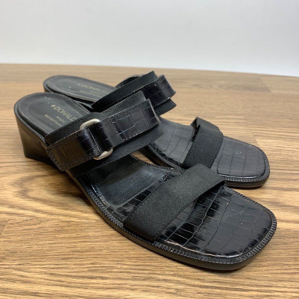 Donald J Pliner Women's Elastic Strap Block Heel Sandals - Black Size 8.5‎ N